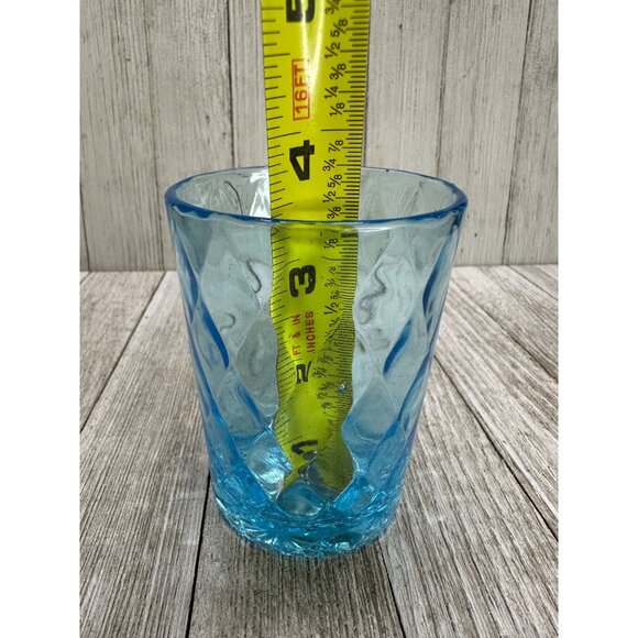 Vtg Drinking Glass Tumblers Aqua Electric Blue Diamond Quilted 3.5" Tall Set 4 - Picture 5 of 7